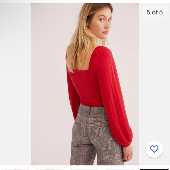 Free People It’s a Date Bow Puff Long Sleeve Microrib Top - Picture 3 of 7